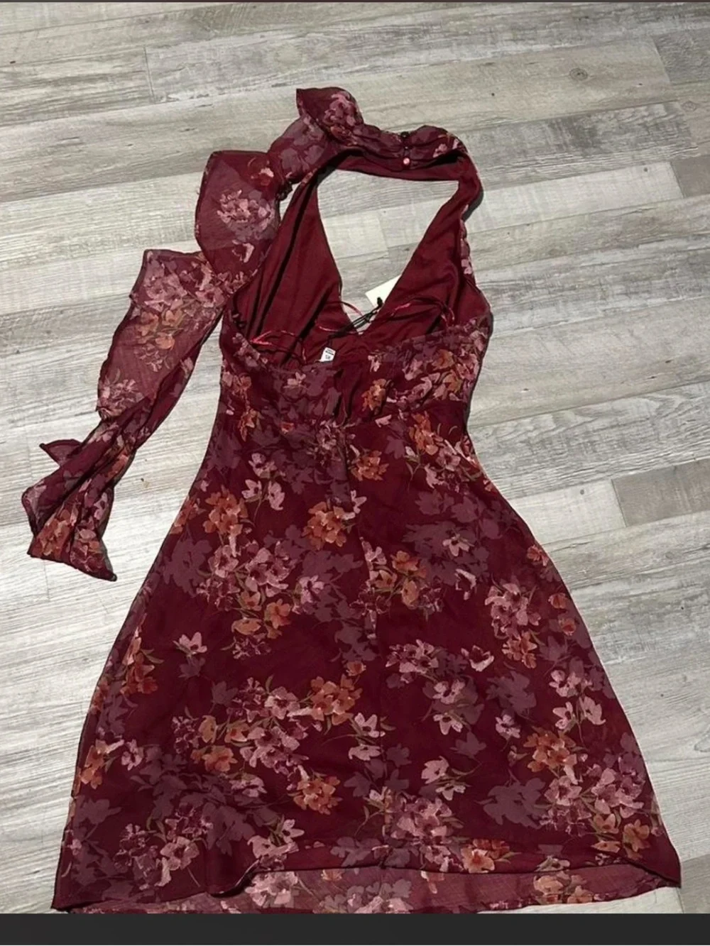Women’s Burgundy Floral Halter Dress